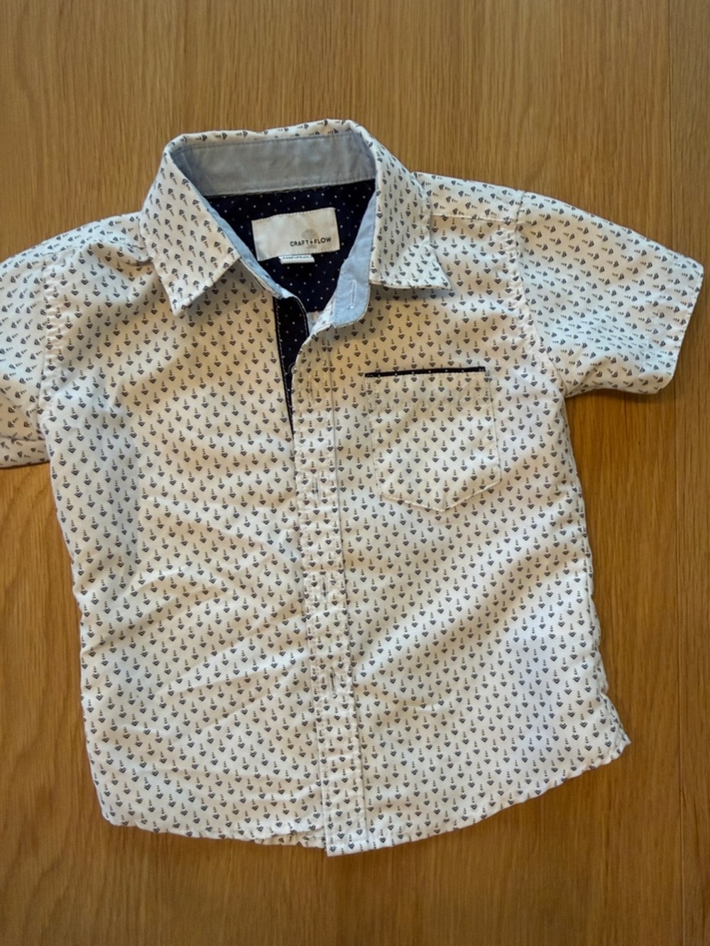 White Navy Short Sleeve Shirt for Kids 2T